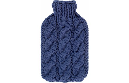 Warmwaterkruik 2 L.  Gebreide hoes , donkerblauw