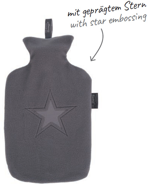 Warmwaterkruik 2 L. met fleece hoes in ster reliëf