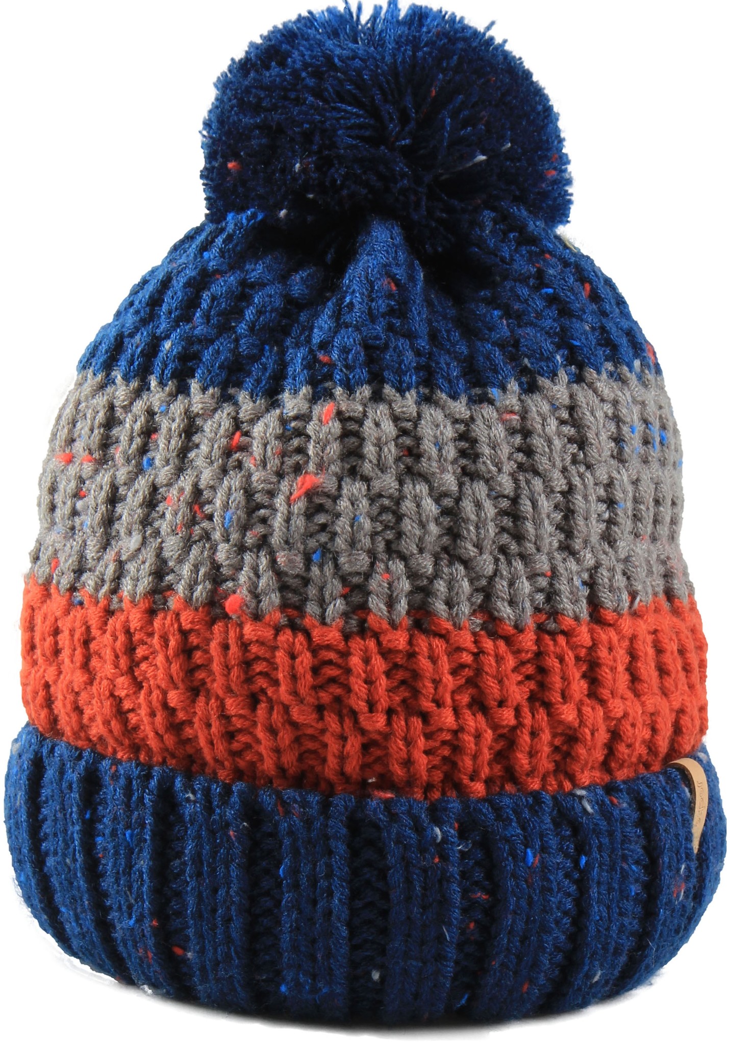 Gebreide kindermuts pompon  blue/orange/grey