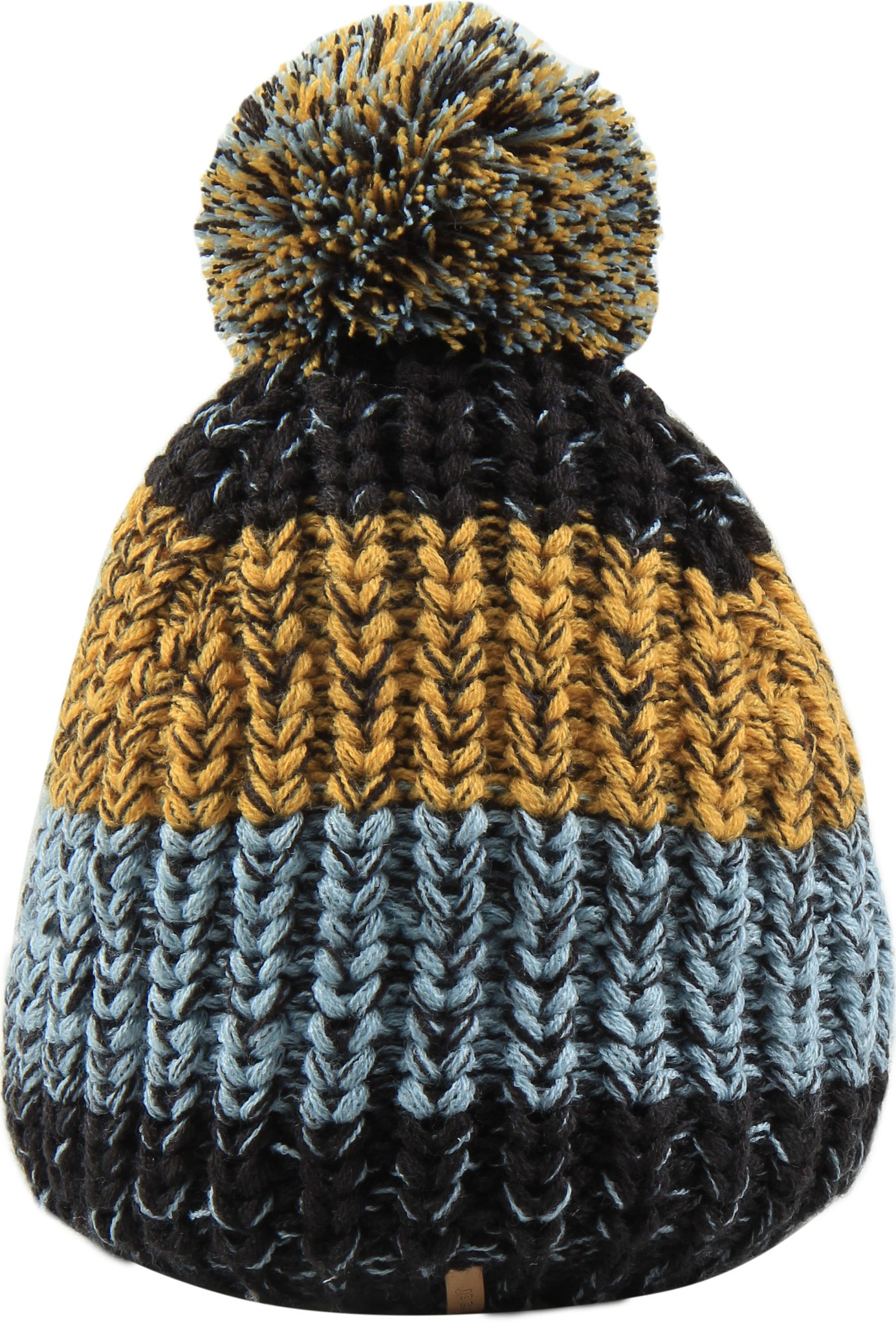 Gebreide kindermuts pompon  Mix blue/yellow