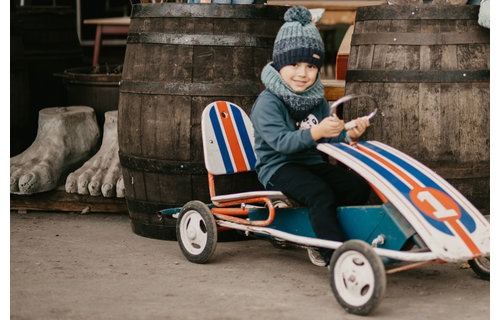 Gebreide kindermuts pompon  Mix mint/grey/navy