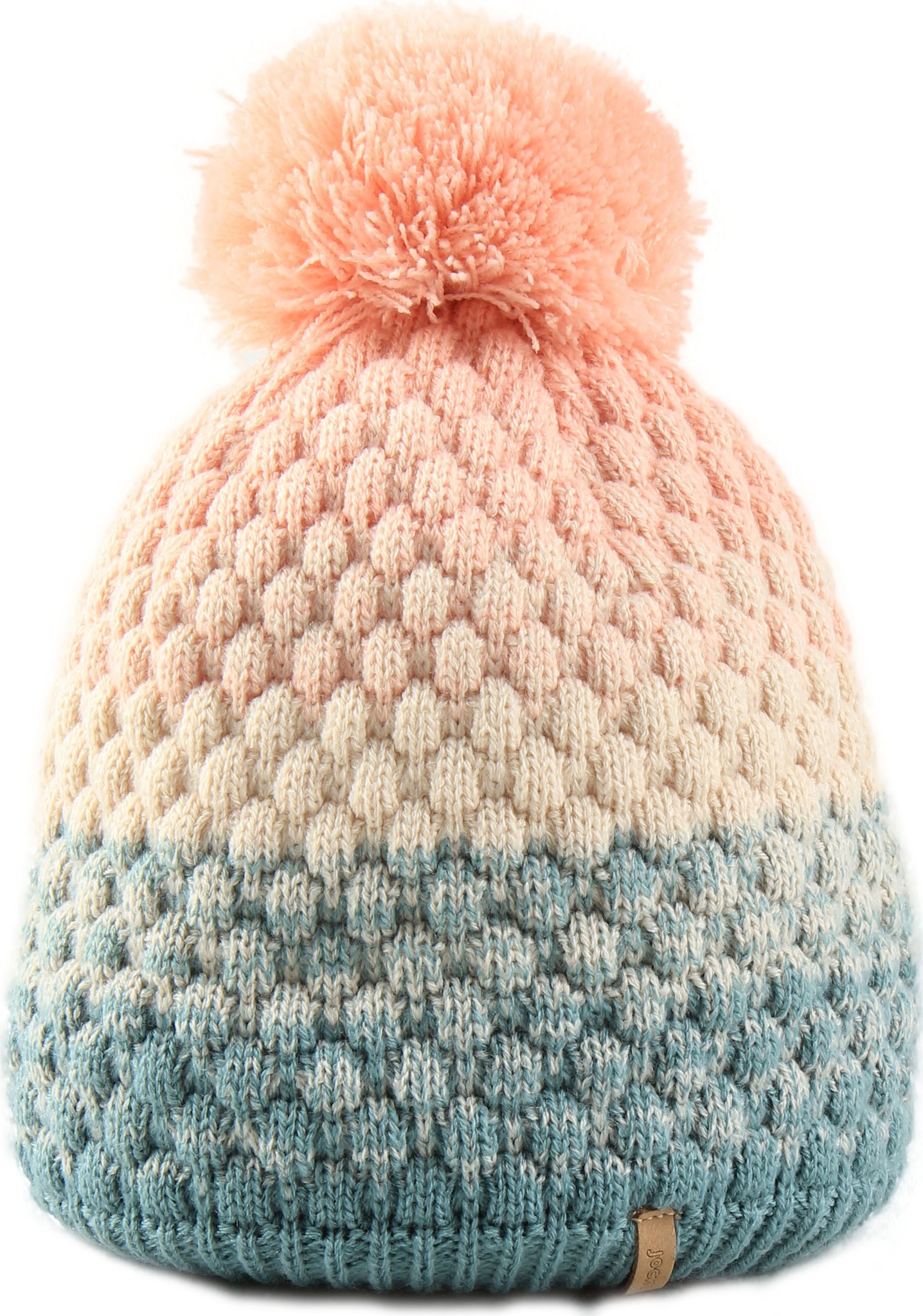 Gebreide Kindermuts pompon met Teddy Voering -  Mix mint/pink