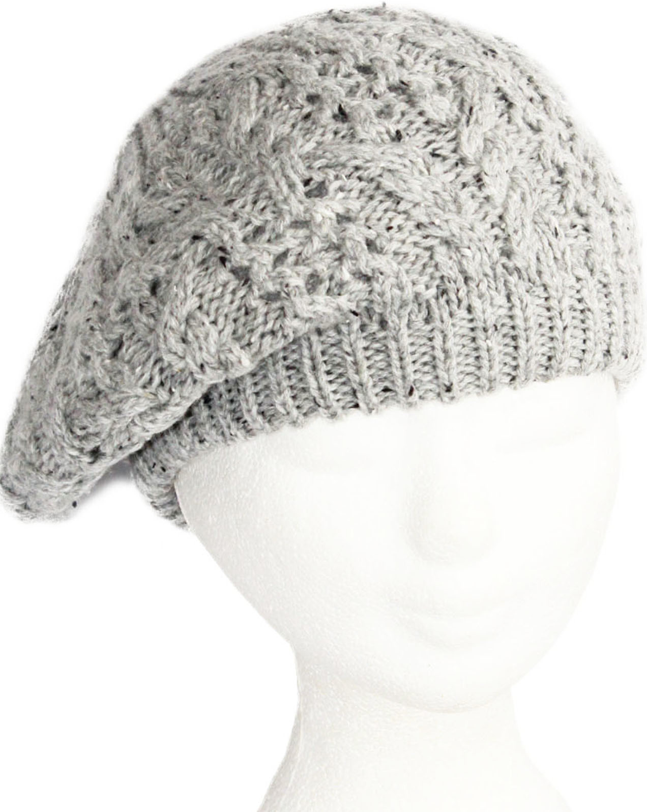 Gebreide Dames Baret Grijs  gespikkeld Gebreide Dames Baret Grijs  gespikkeld