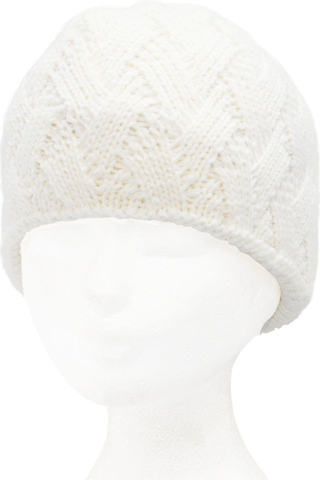 Gebreide Dames Muts met teddy voering - Ecru
