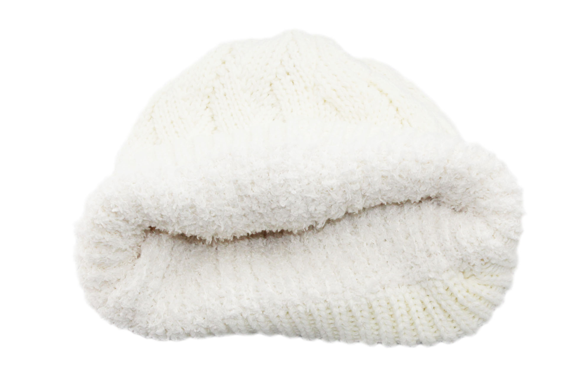 Gebreide Dames Muts met teddy voering - Ecru