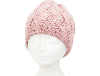 Gebreide Dames Muts met teddy voering - Pink