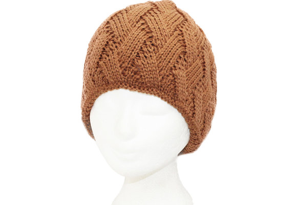 Gebreide Dames Muts met teddy voering - Cognac