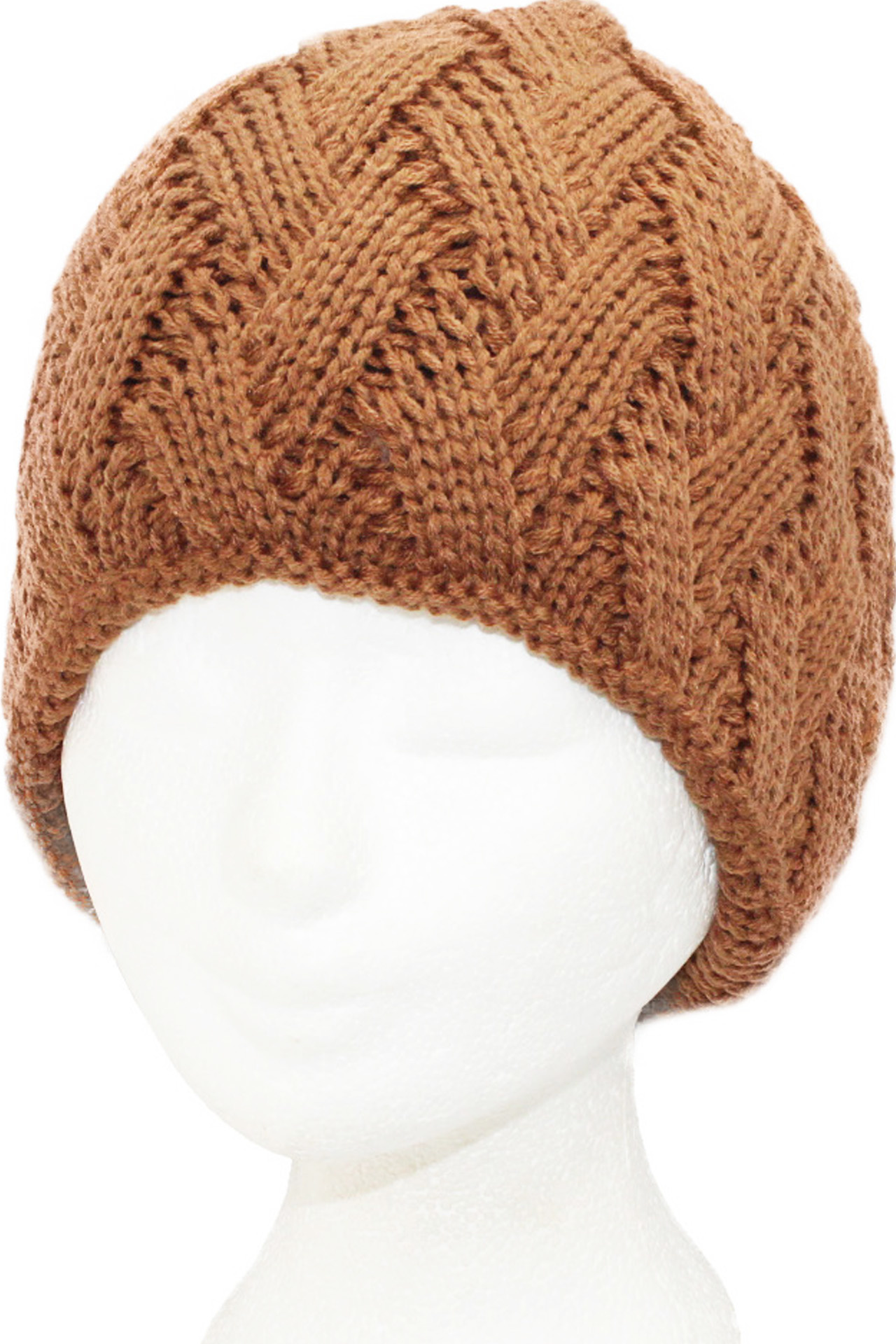 Gebreide Dames Muts met teddy voering - Cognac