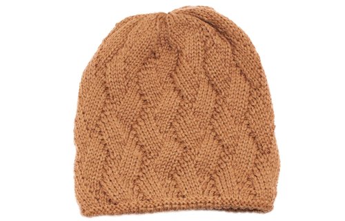 Gebreide Dames Muts met teddy voering - Cognac