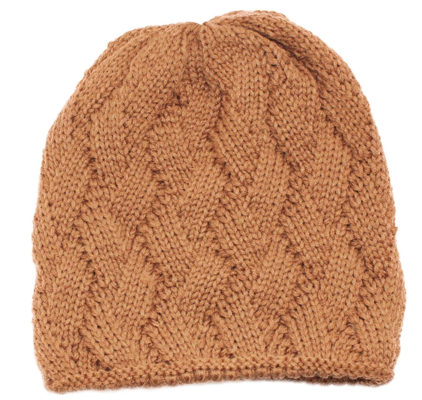 Gebreide Dames Muts met teddy voering - Cognac