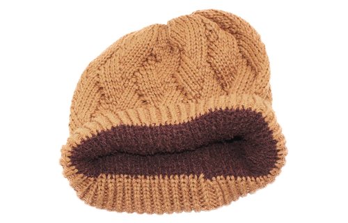 Gebreide Dames Muts met teddy voering - Cognac