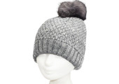 Dames Muts pompon fur en parel steentjes - L. Grey