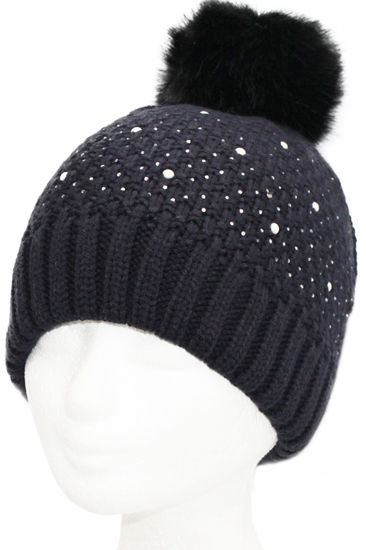 Dames Muts pompon fur en parel steentjes - new  Navy Dames Muts pompon fur en parel steentjes - new  Navy