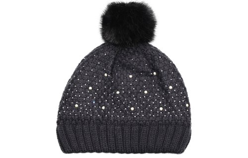 Dames Muts pompon fur en parel steentjes - new  Navy Dames Muts pompon fur en parel steentjes - new  Navy