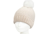 Dames Muts pompon fur en parel steentjes - L. Beige