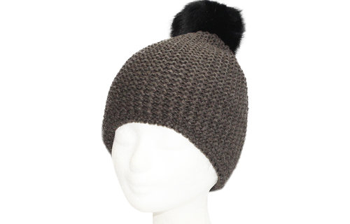 Dames Muts met fur  pompon "lurex"  -   d. Green