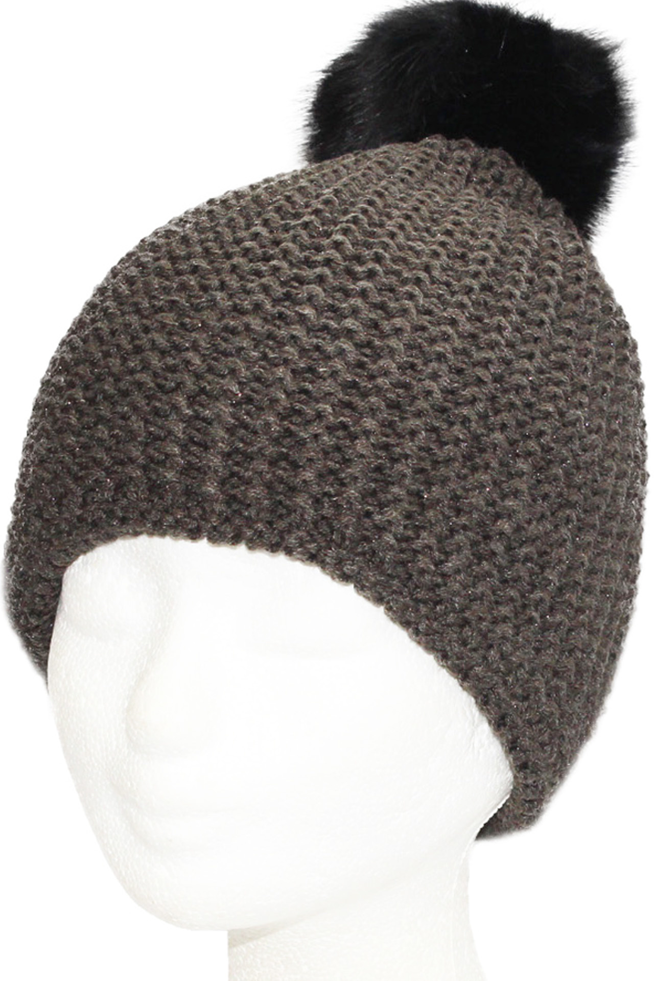 Dames Muts met fur  pompon "lurex"  -   d. Green