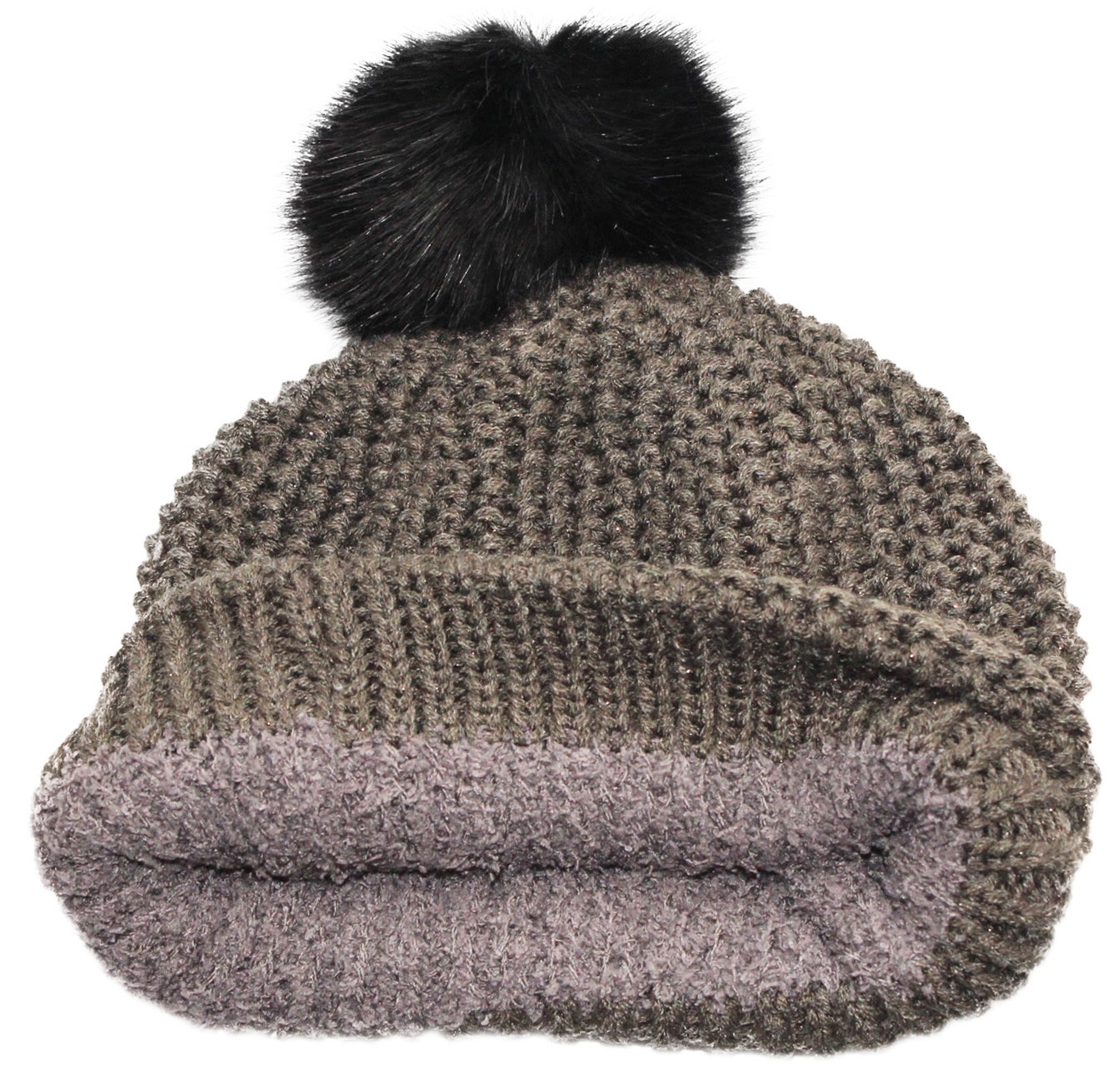 Dames Muts met fur  pompon "lurex"  -   d. Green