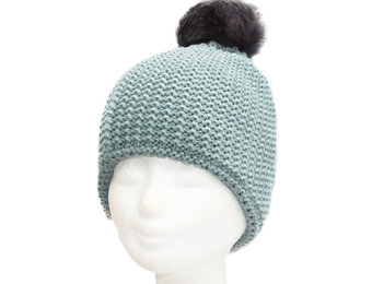 Dames Muts met fur  pompon "lurex"  -   Mint