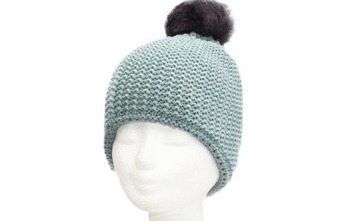 Dames Muts met fur  pompon "lurex"  -   Mint