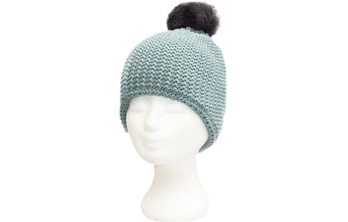 Dames Muts met fur  pompon "lurex"  -   Mint