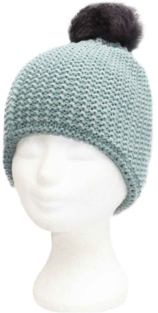 Dames Muts met fur  pompon "lurex"  -   Mint