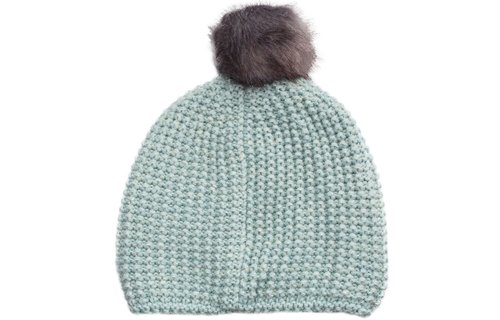 Dames Muts met fur  pompon "lurex"  -   Mint