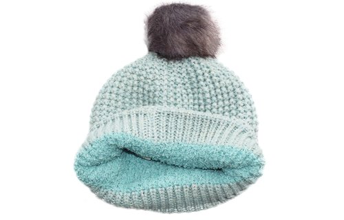 Dames Muts met fur  pompon "lurex"  -   Mint