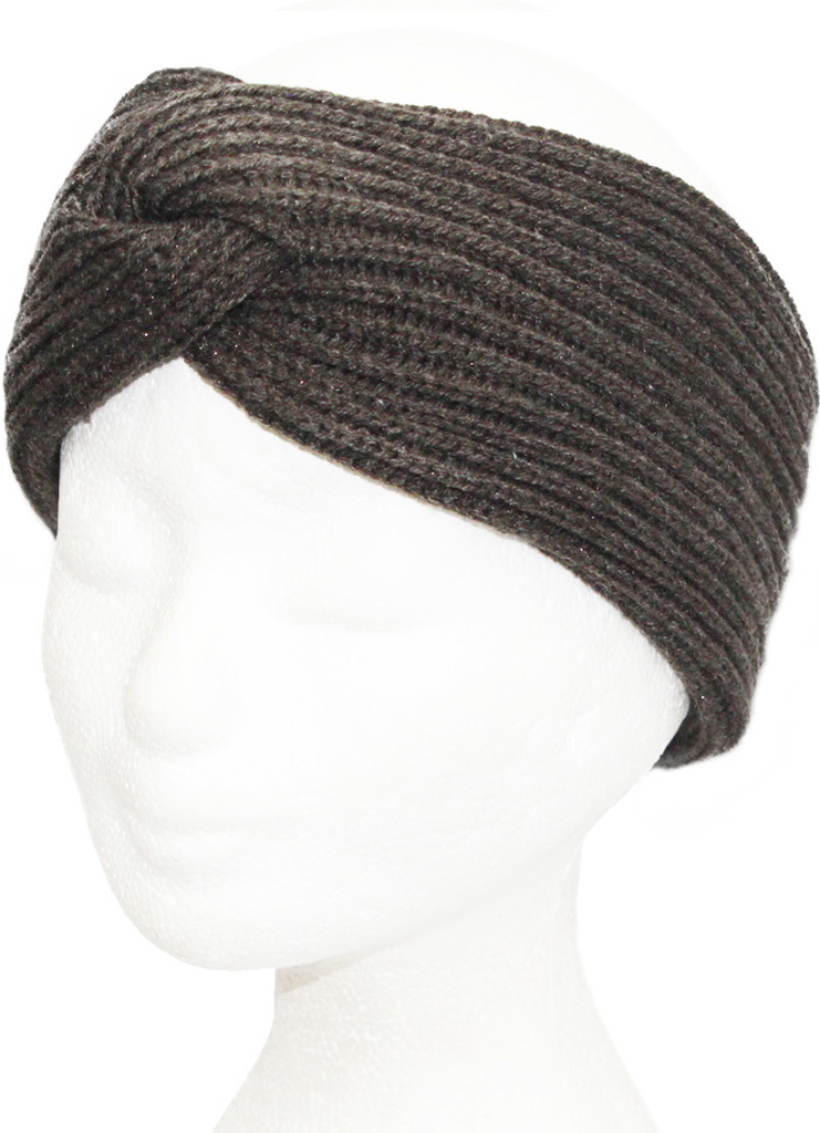 Gebreide Dames Haarband  "Lurex" -   Khaki