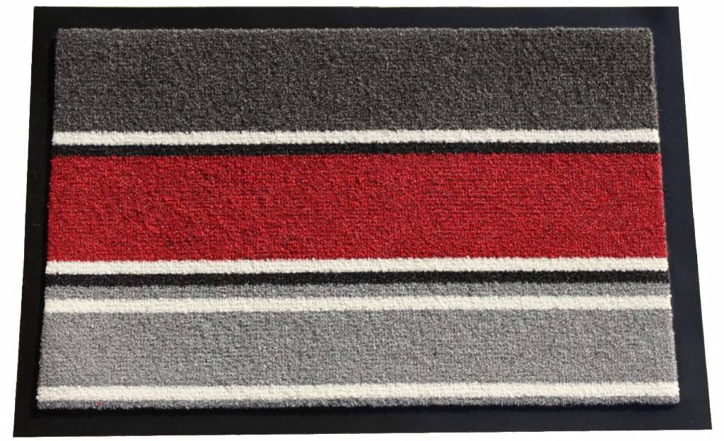 Schoonloopmat Rood gestreept 40 X 60 cm. met boord Schoonloopmat Rood gestreept 40 X 60 cm. met boord