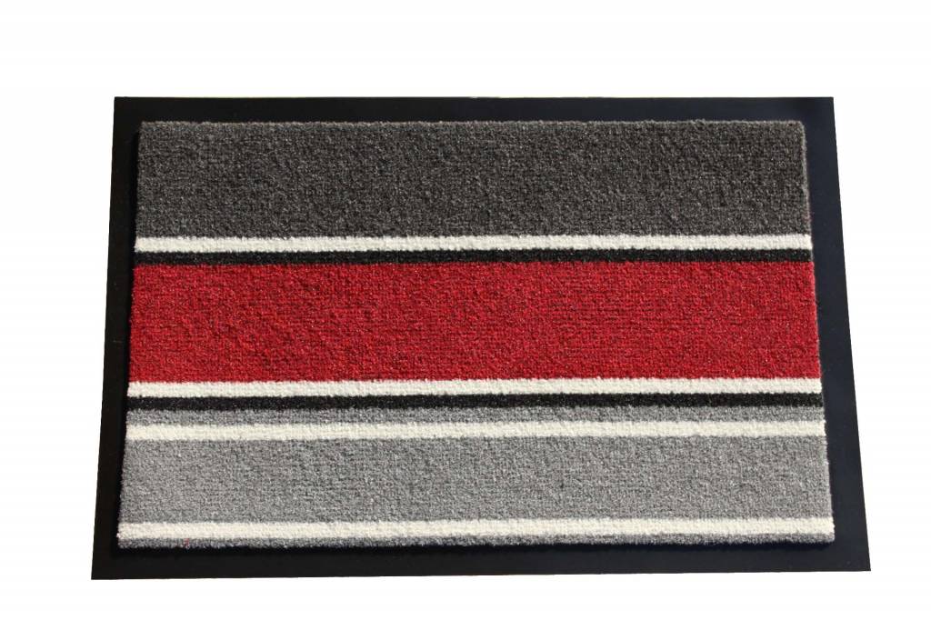 Schoonloopmat Rood gestreept 40 X 60 cm. met boord Schoonloopmat Rood gestreept 40 X 60 cm. met boord