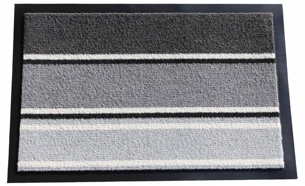 Schoonloopmat Anthracite gestreept 40 X 60 cm. met boord Schoonloopmat Anthracite gestreept 40 X 60 cm. met boord