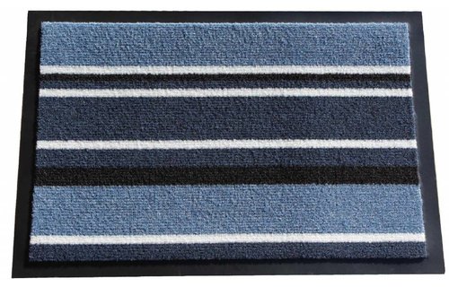 Schoonloopmat Blauw gestreept 40 X 60 cm. met boord Schoonloopmat Blauw gestreept 40 X 60 cm. met boord