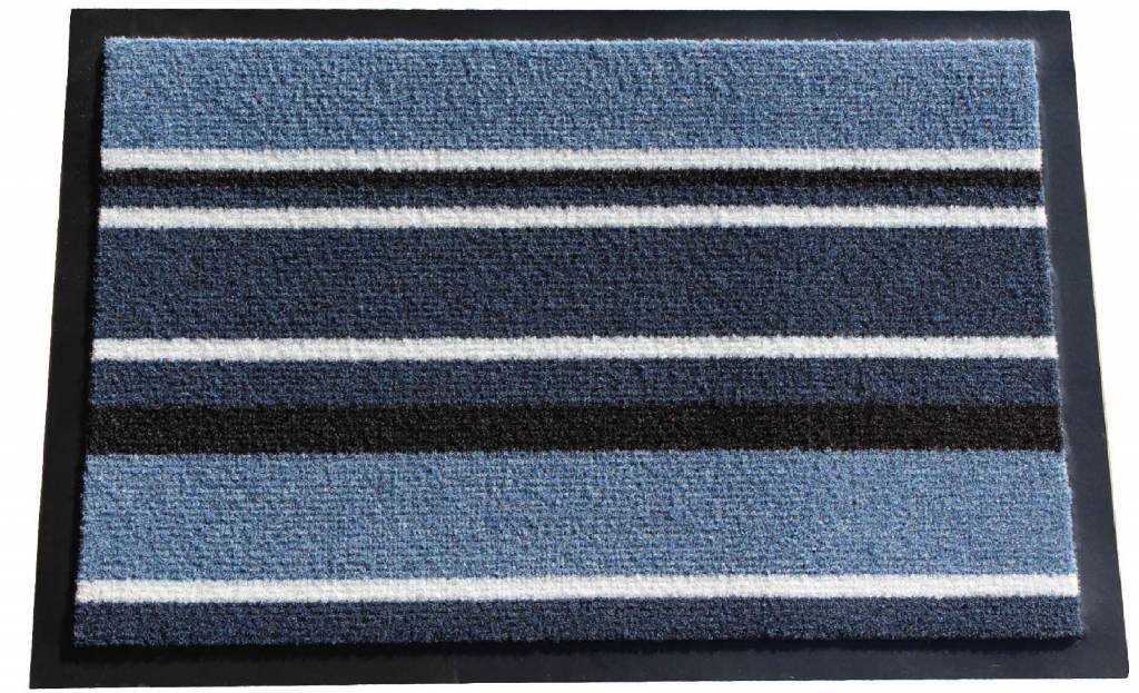 Schoonloopmat Blauw gestreept 40 X 60 cm. met boord Schoonloopmat Blauw gestreept 40 X 60 cm. met boord