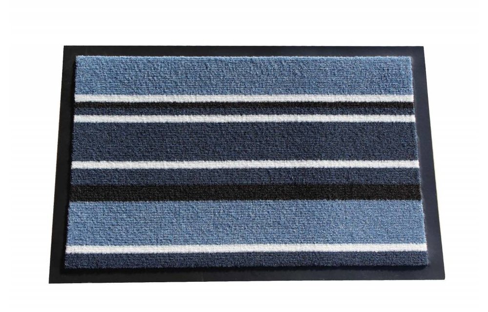 Schoonloopmat Blauw gestreept 40 X 60 cm. met boord Schoonloopmat Blauw gestreept 40 X 60 cm. met boord