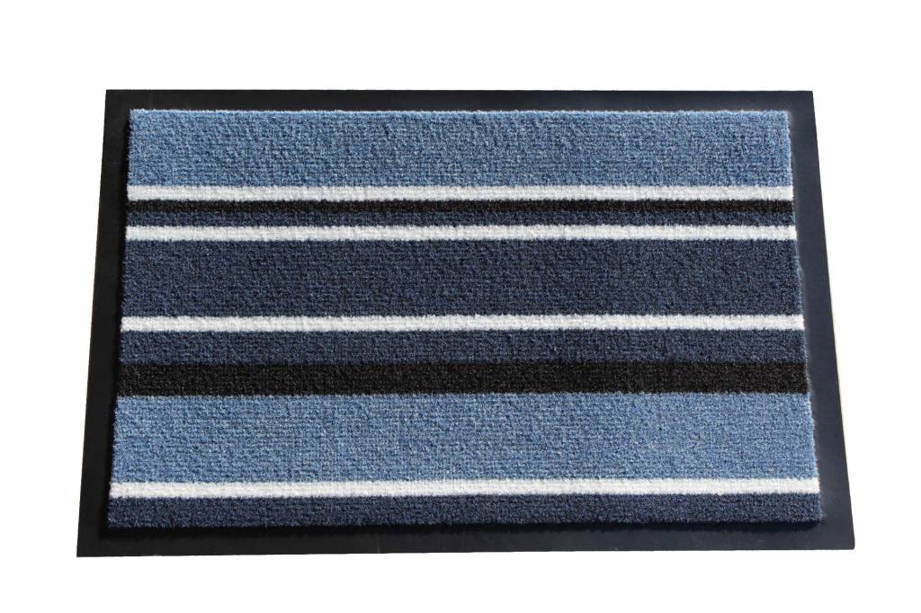 Schoonloopmat Blauw gestreept 40 X 60 cm. met boord Schoonloopmat Blauw gestreept 40 X 60 cm. met boord
