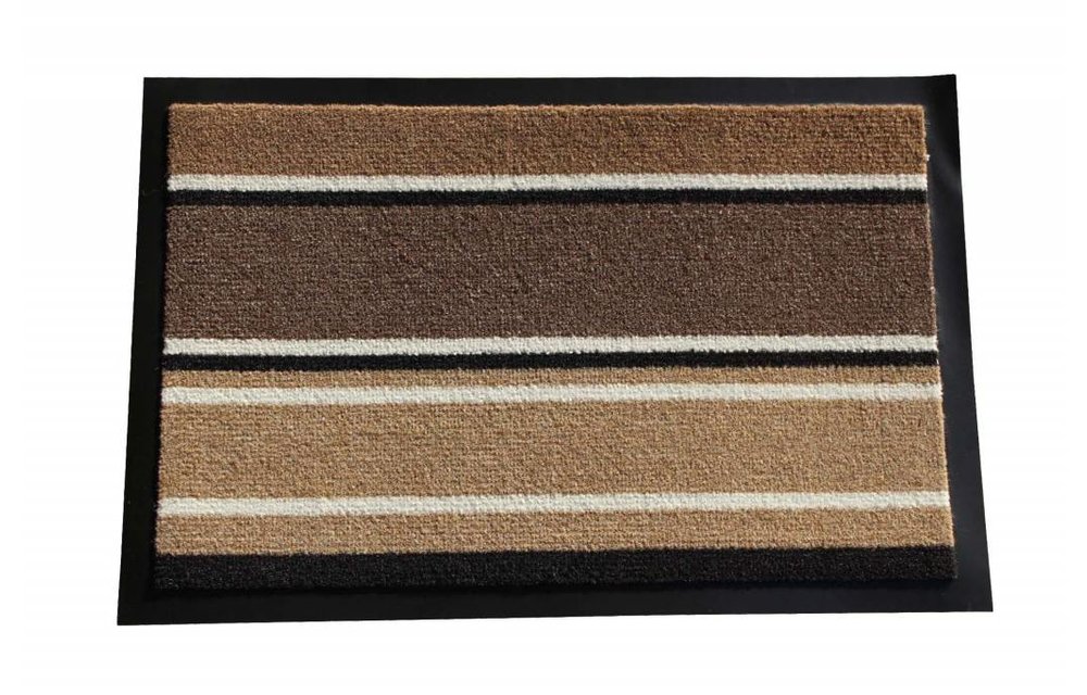 Schoonloopmat Bruin gestreept 40 X 60 cm. met boord Schoonloopmat Bruin gestreept 40 X 60 cm. met boord