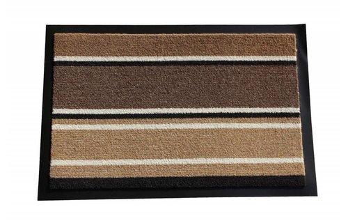 Schoonloopmat Bruin gestreept 40 X 60 cm. met boord Schoonloopmat Bruin gestreept 40 X 60 cm. met boord
