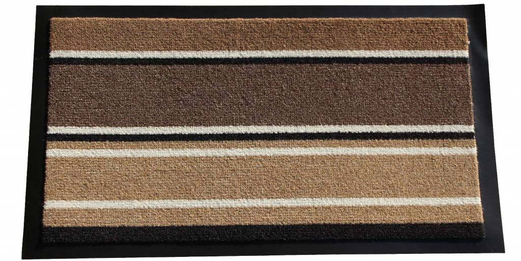 Schoonloopmat Bruin gestreept 60 X 80 cm. met boord