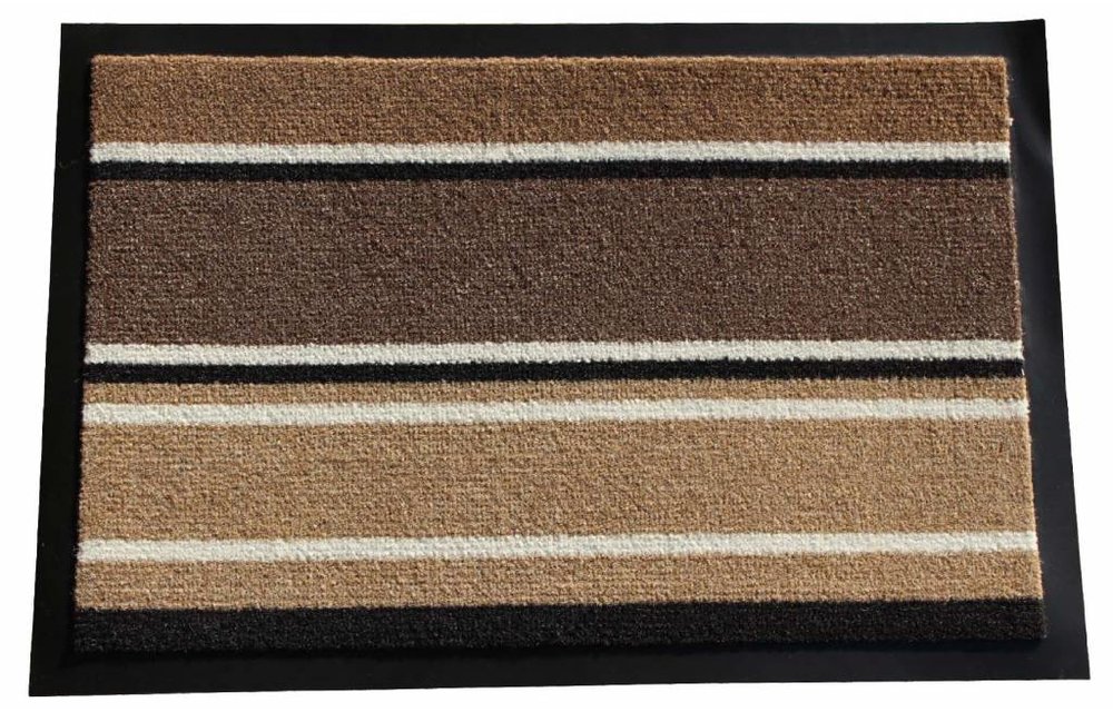 Schoonloopmat Bruin gestreept 60 X 80 cm. met boord Schoonloopmat Bruin gestreept 60 X 80 cm. met boord