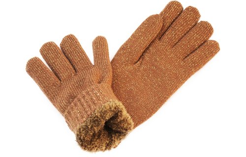 Dames Handschoenen met pels "Lurex"    Cognac