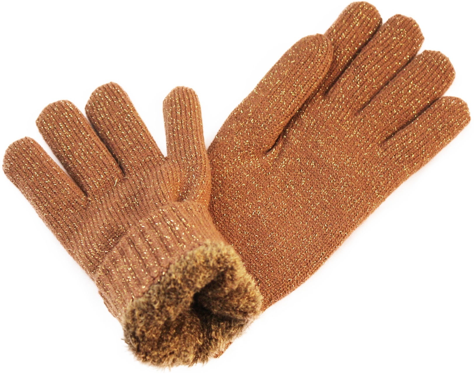 Dames Handschoenen met pels "Lurex"    Cognac