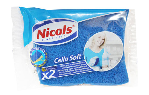 Delicate schuurspons 3-laags - Cello Soft blauw , 2 st.