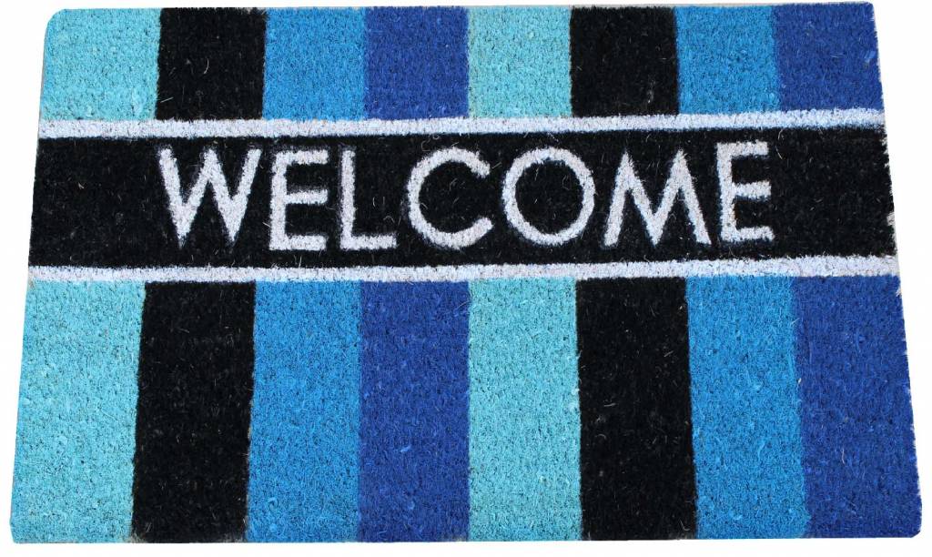 Kokosmat Welcome Stripes Blue 40 x 70 cm.
