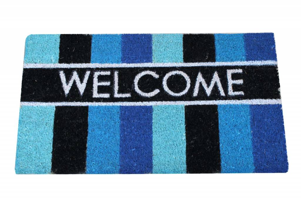 Kokosmat Welcome Stripes Blue 40 x 70 cm.