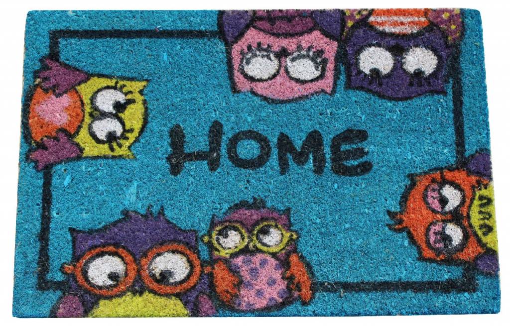 Kokosmat Home Owls Blauw 40x60 cm.