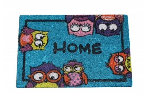 Kokosmat Home Owls Blauw 40x60 cm.