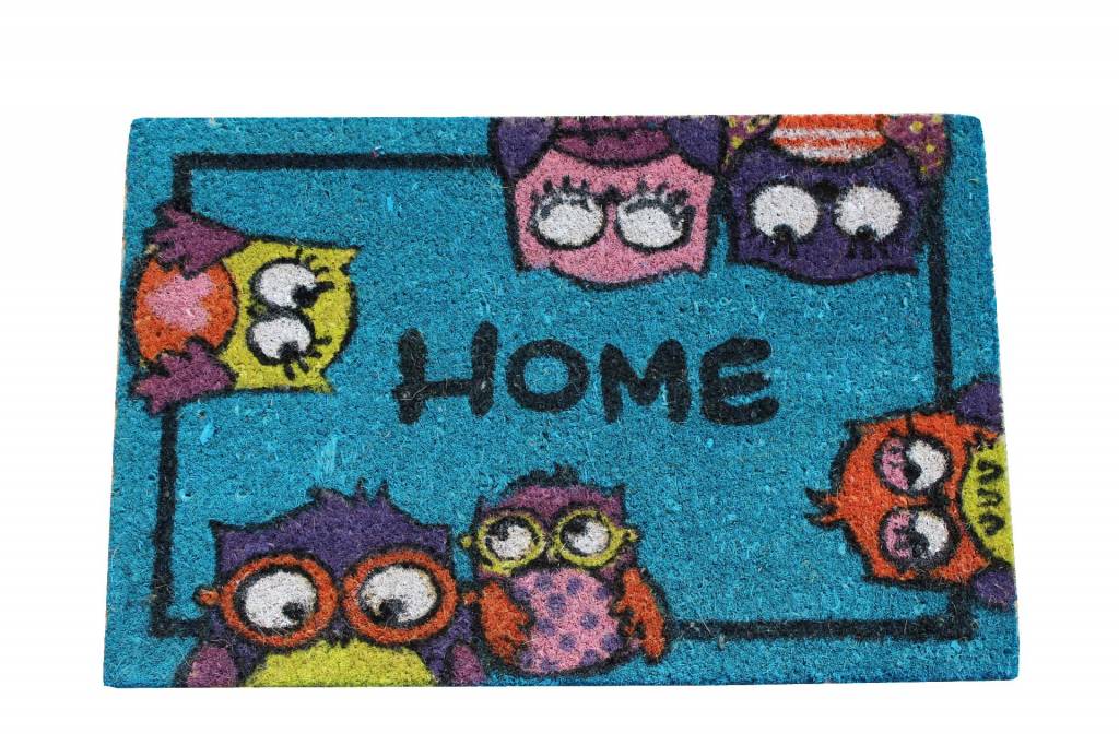 Kokosmat Home Owls Blauw 40x60 cm.