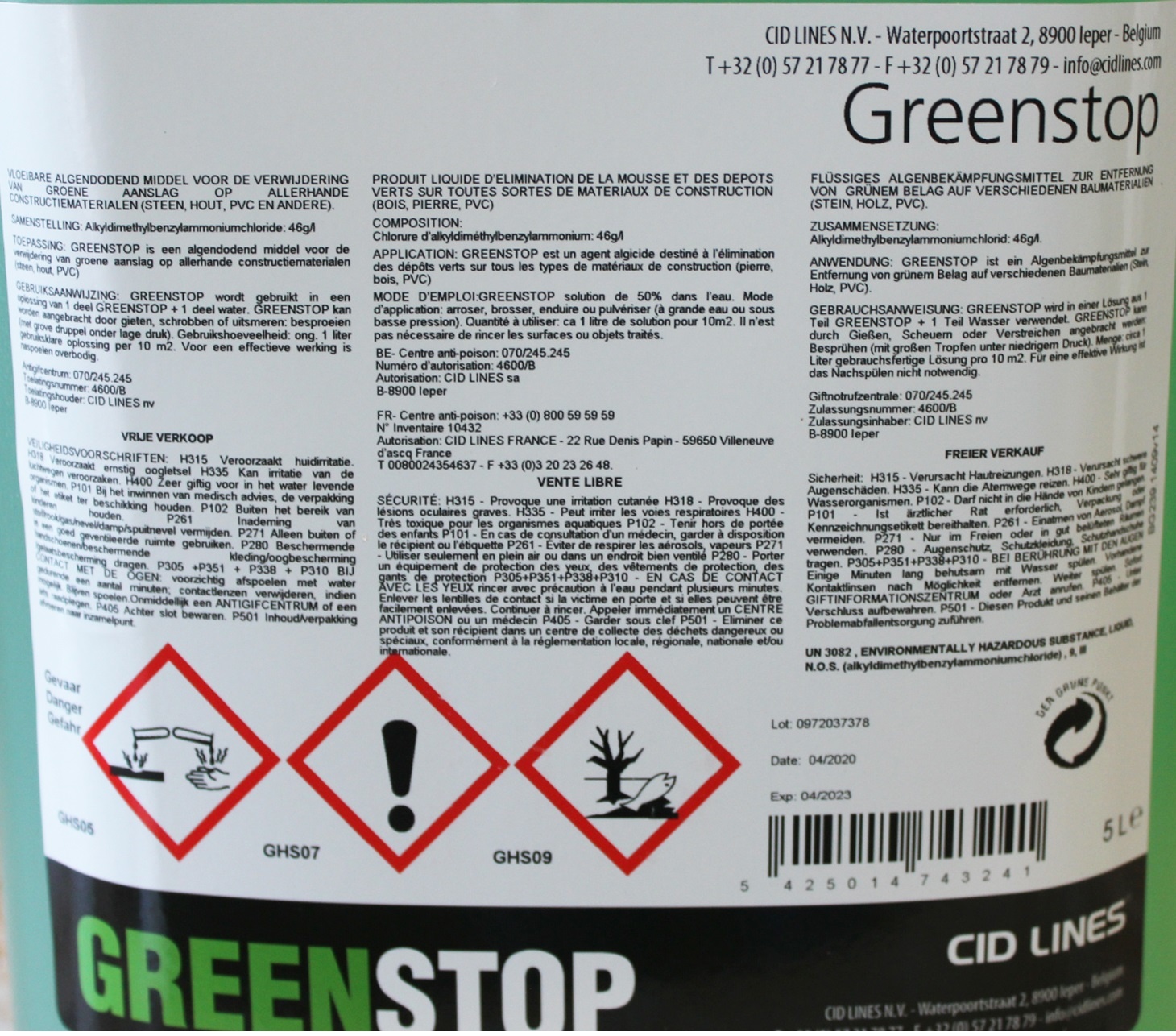 Greenstop 5 liter "groene aanslagreiniger " Greenstop 5 liter "groene aanslagreiniger "