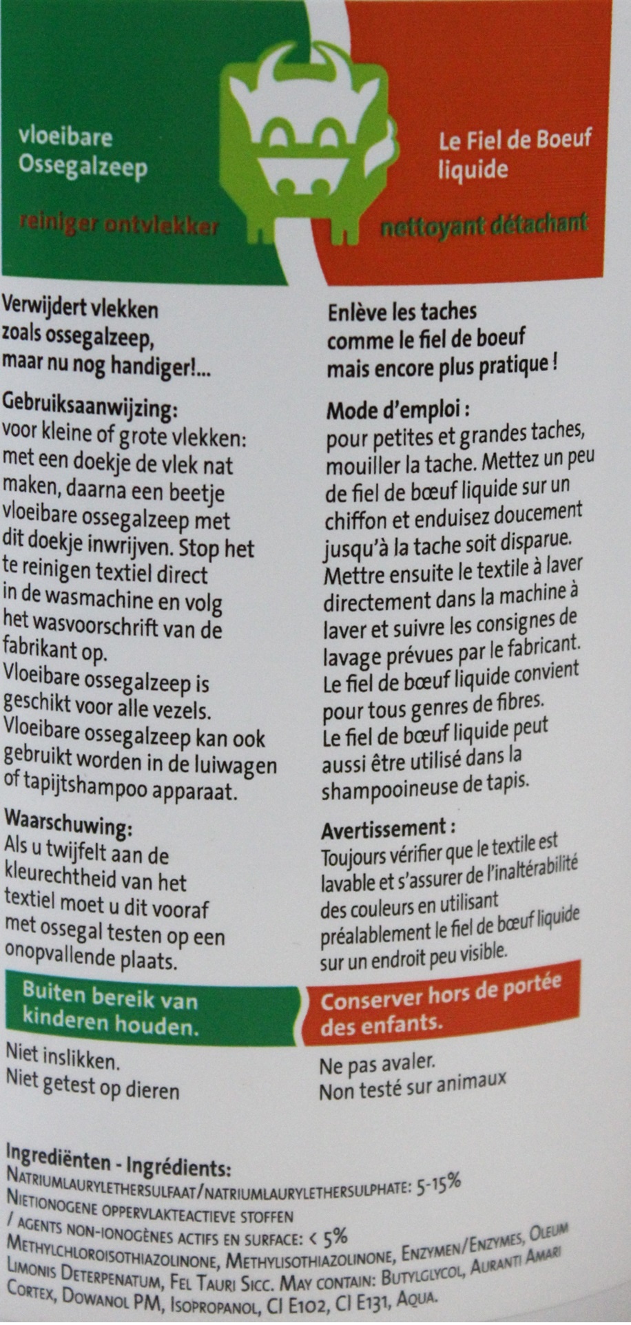 Vloeibare Ossegal Ontvlekker 1 liter. Vloeibare Ossegal Ontvlekker 1 liter.